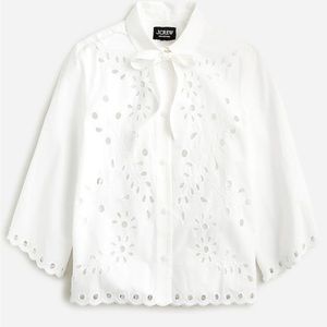 NWT J. Crew Collection button up eyelet top with bow